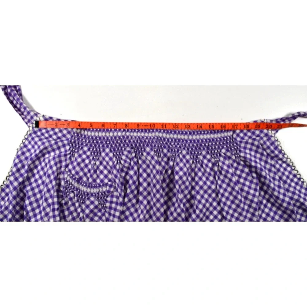 Vintage MCM 60s Half Apron Purple‎ & White Gingham Smocked Pocket Waist Band 20
